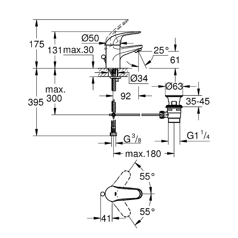 Смеситель для раковины Grohe Euroeco 23262000 Хром