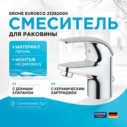 Смеситель для раковины Grohe Euroeco 23262000 Хром
