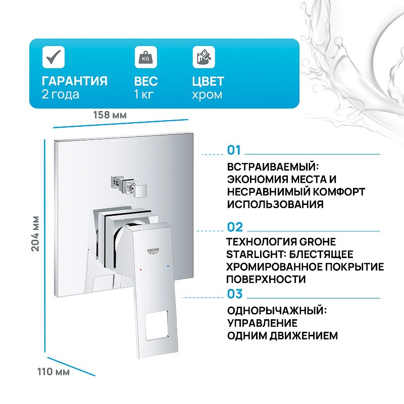 Смеситель для душа Grohe Eurocube 24062000 Хром