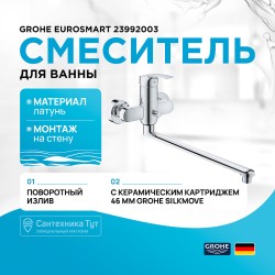 Смеситель для ванны Grohe Eurosmart 23992003 универсальный Хром