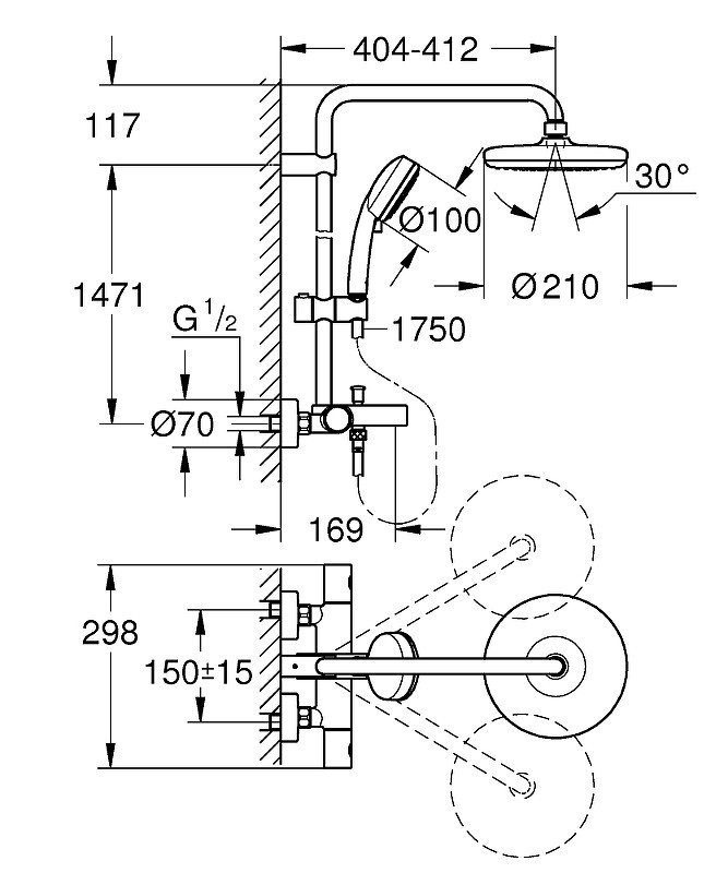 Душевая система Grohe Tempesta Cosmopolitan System 26223001 с термостатом