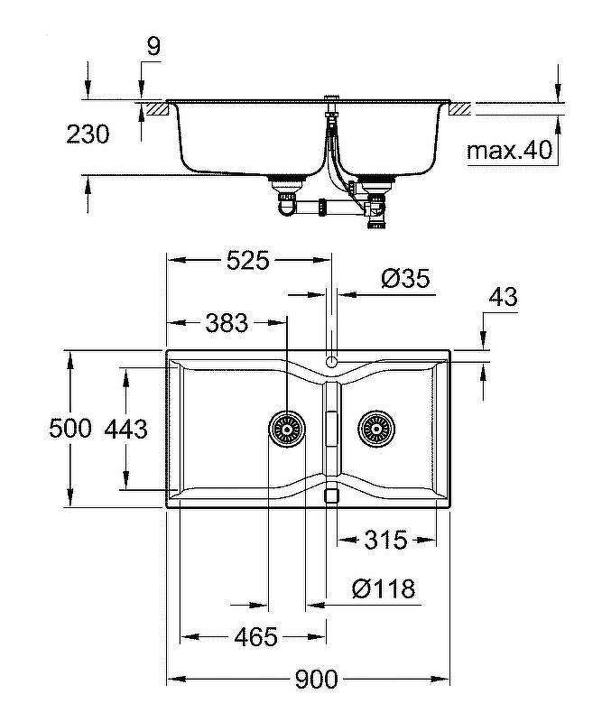 Кухонная мойка Grohe K700 90 31658AP0 Черный гранит