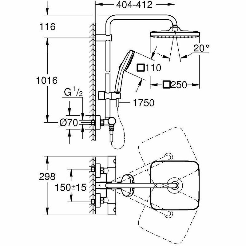 Душевая система Grohe Tempesta Cube 250 26689001 с термостатом