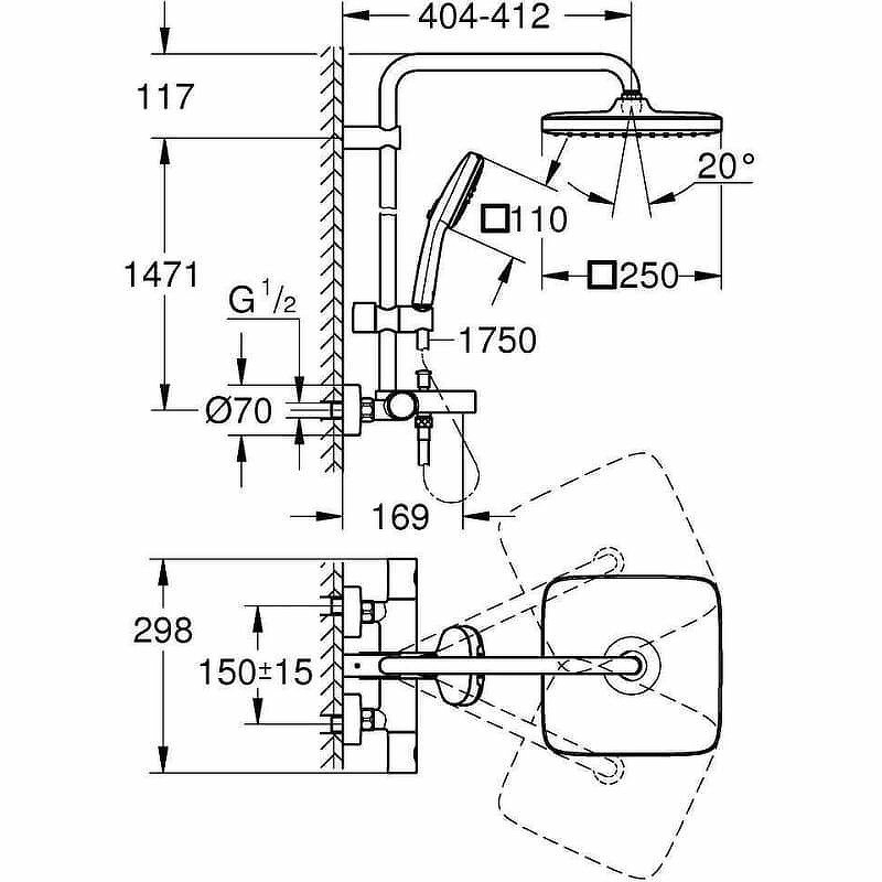 Душевая система Grohe Tempesta Cube 250 26691001 с термостатом