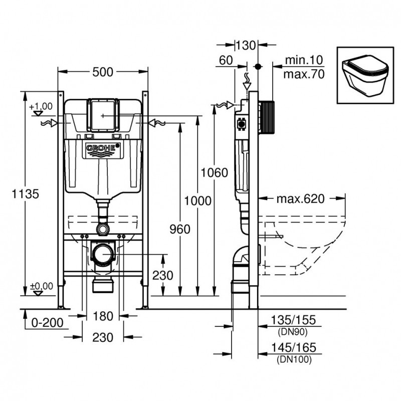 Инсталляция Grohe Rapid SL 38840000 для унитаза без клавиши