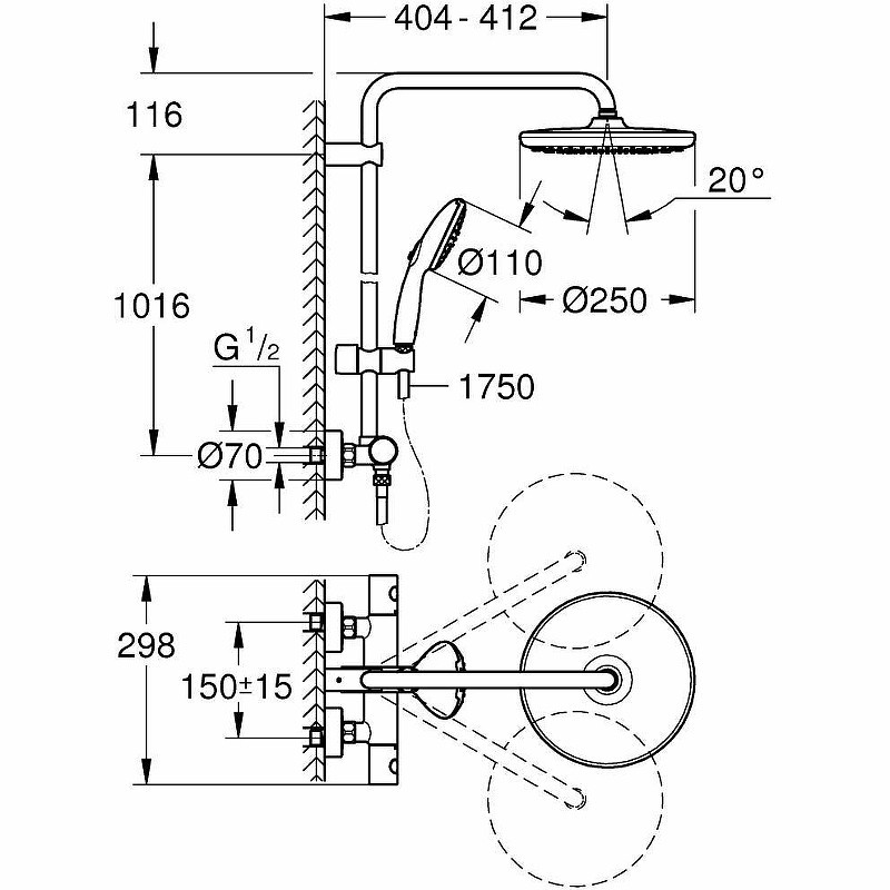 Душевая система Grohe Tempesta 250 26670001 с термостатом