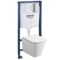 Комплект унитаза с инсталляцией Grohe Rapid SL 39185001 цвет Белый с сиденьем Микролифт и клавишей смыва цвет Хром