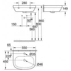Раковина Grohe Euro Ceramic 55 39336000 Альпин-белый