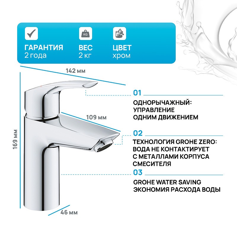 Смеситель для раковины Grohe Eurosmart 23922003 Хром