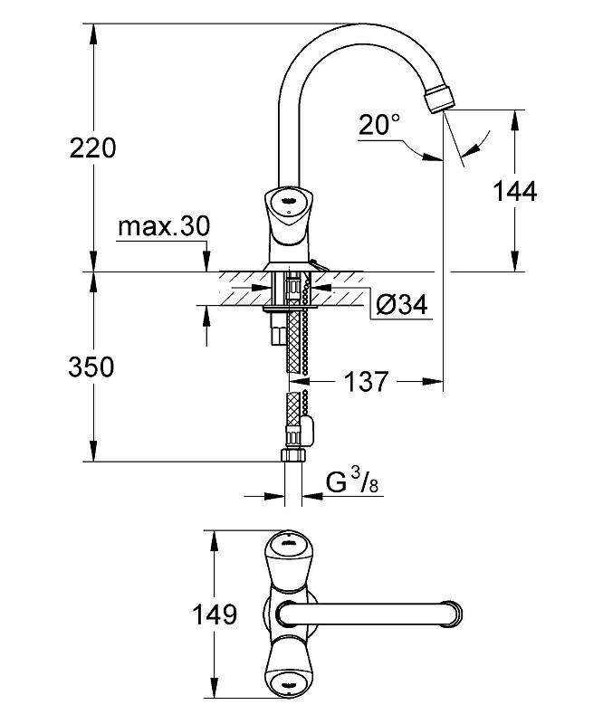 Смеситель для раковины Grohe Costa S 21338001 Хром