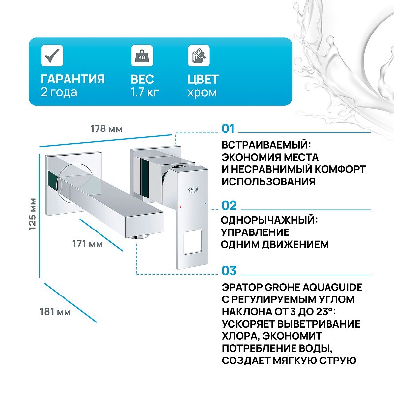 Смеситель для раковины Grohe Eurocube 19895000 Хром