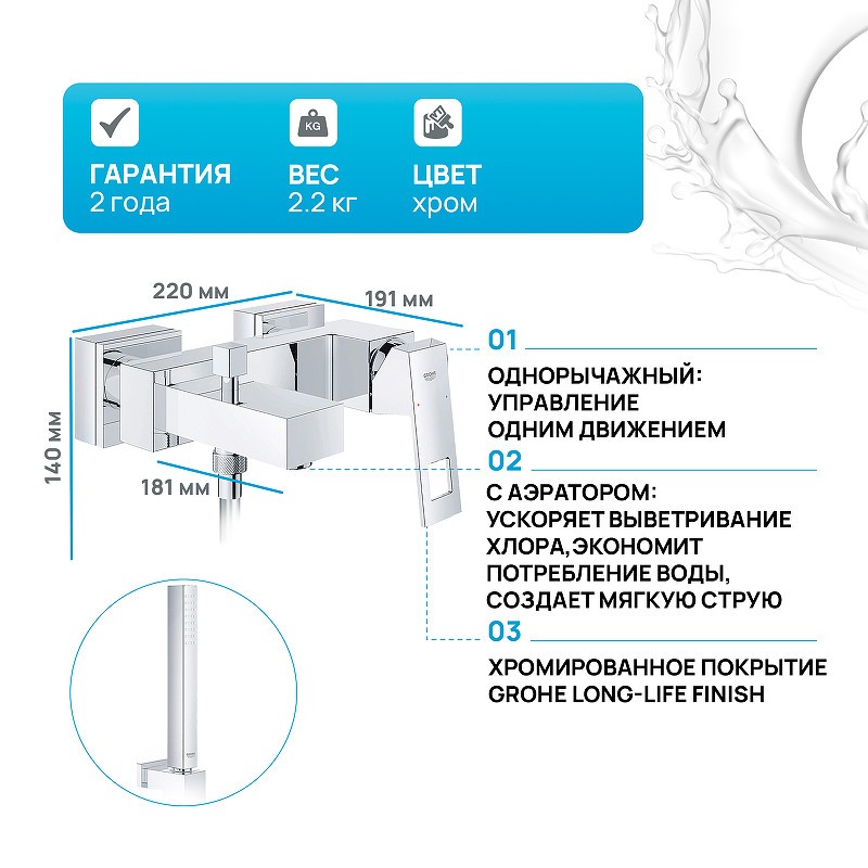 Смеситель для ванны Grohe Eurocube 23141000 Хром