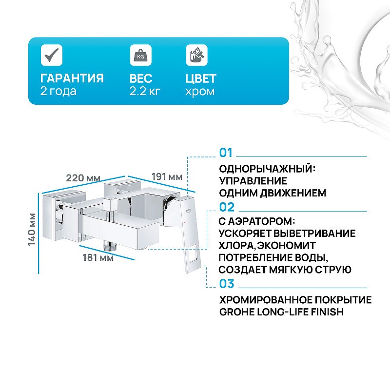 Смеситель для ванны Grohe Eurocube 23140000 Хром