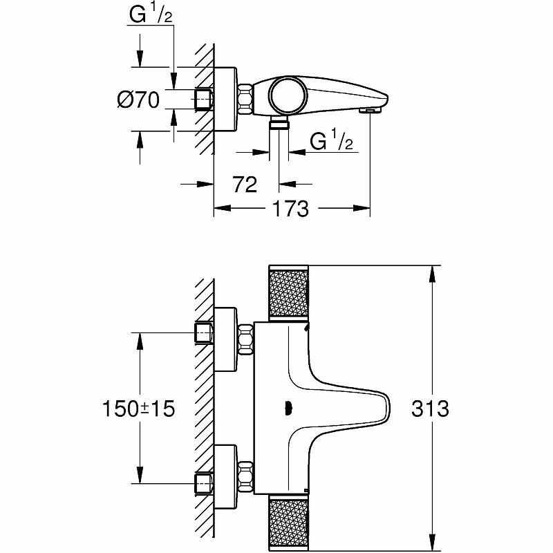 Смеситель для ванны Grohe Grohtherm 1000 Performance 34830000 с термостатом Хром