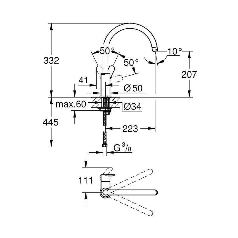 Смеситель для кухни Grohe BauEdge 31367000 Хром