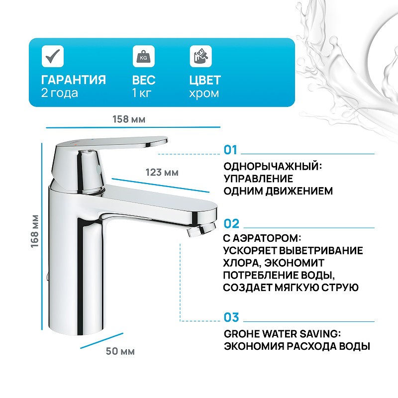 Смеситель для раковины Grohe Eurosmart Cosmopolitan 23326000 Хром