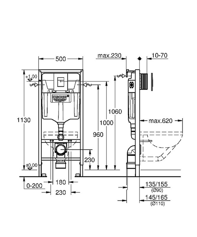 Инсталляция Grohe Rapid SL 38775001 для унитаза с клавишей смыва Хром