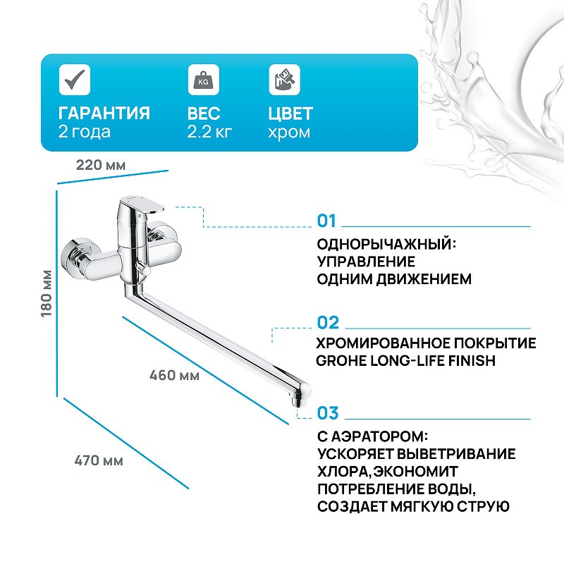 Смеситель для ванны Grohe Eurosmart Cosmopolitan 32847000 универсальный Хром