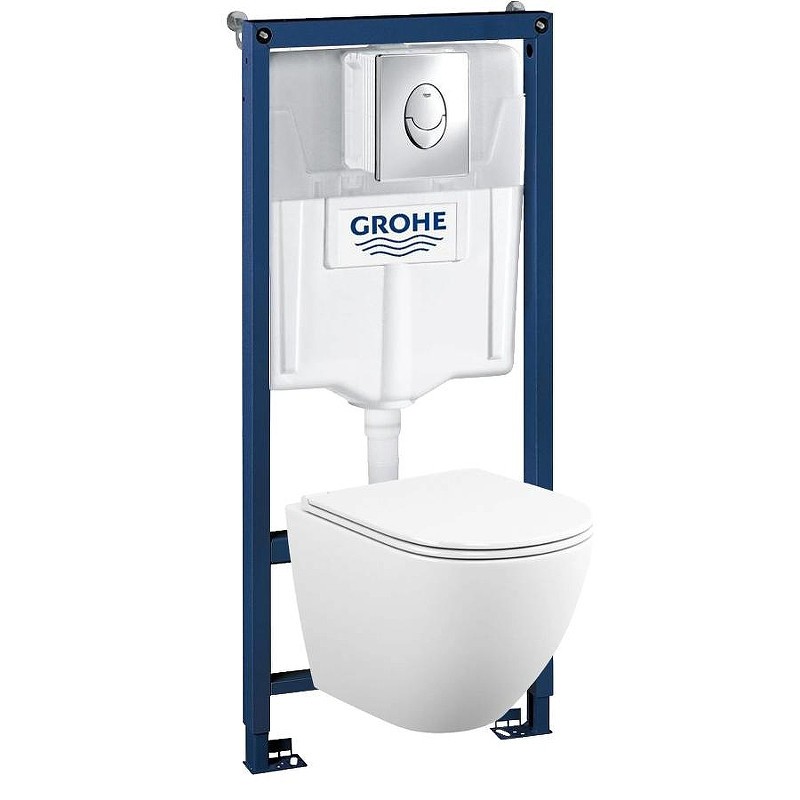 Комплект унитаза с инсталляцией Grohe Rapid SL 39187001 цвет Белый с сиденьем Микролифт и клавишей смыва цвет Хром