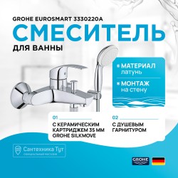 Смеситель для ванны Grohe Eurosmart 3330220A