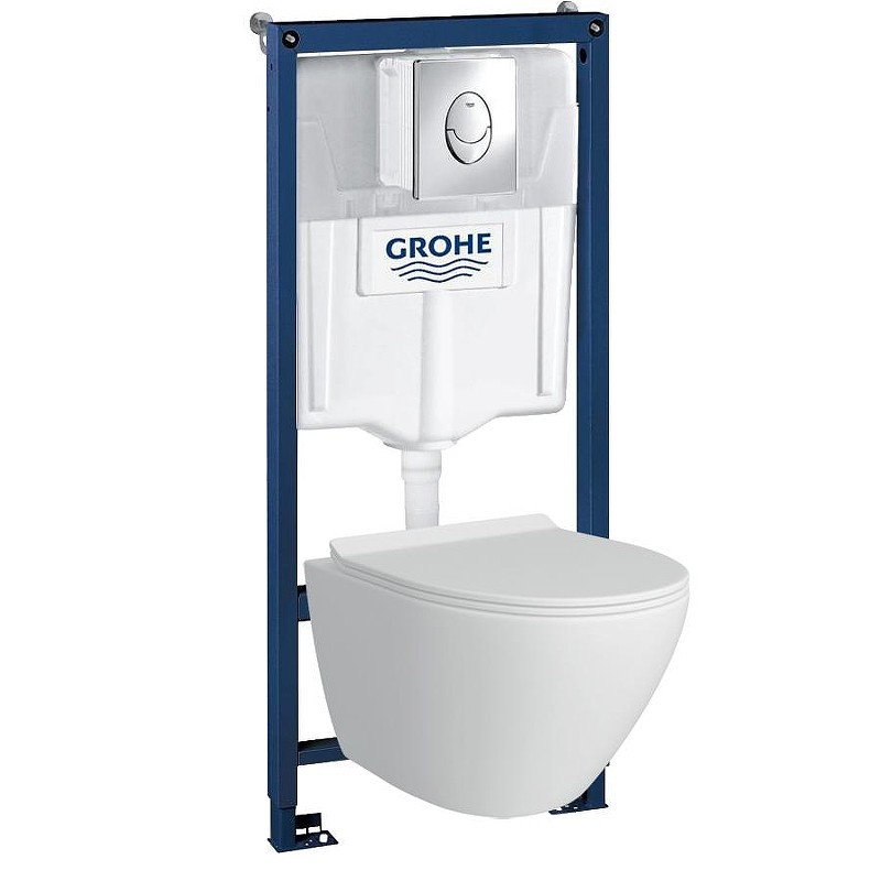 Комплект унитаза с инсталляцией Grohe Rapid SL 39189001 цвет Белый с сиденьем Микролифт и клавишей смыва цвет Хром
