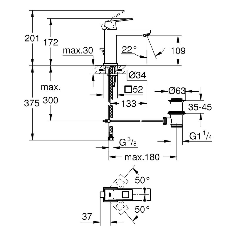 Смеситель для раковины Grohe Eurocube 23445000 Хром