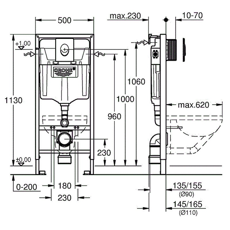 Комплект унитаза с инсталляцией Grohe Rapid SL 39184001 цвет Белый с сиденьем Микролифт и клавишей смыва цвет Хром
