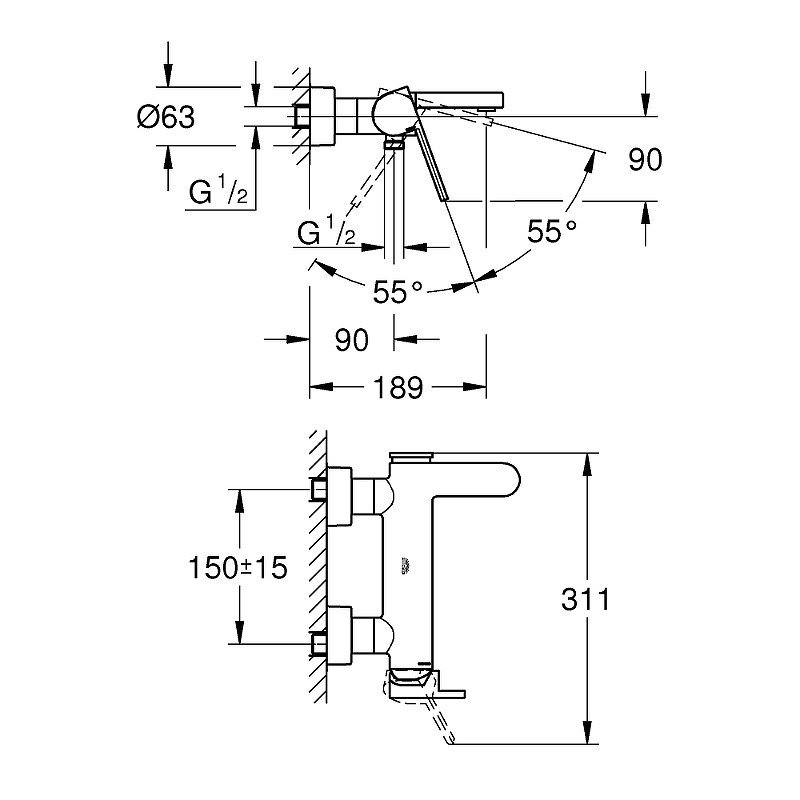 Смеситель для ванны Grohe Plus 33553003