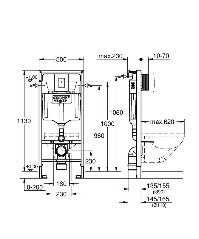 Инсталляция Grohe Rapid SL 38772001 для унитаза с клавишей смыва Хром