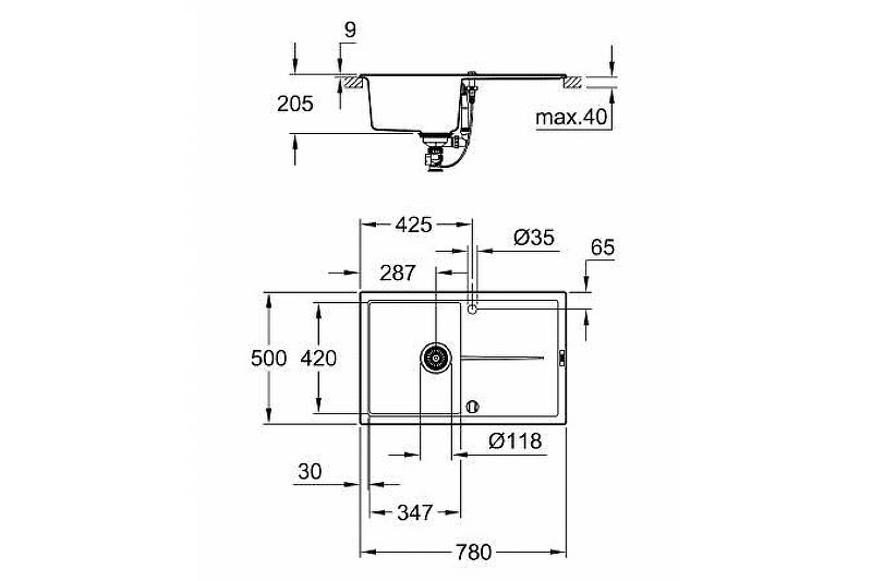 Кухонная мойка Grohe K400 78 31639AP0 Черный гранит