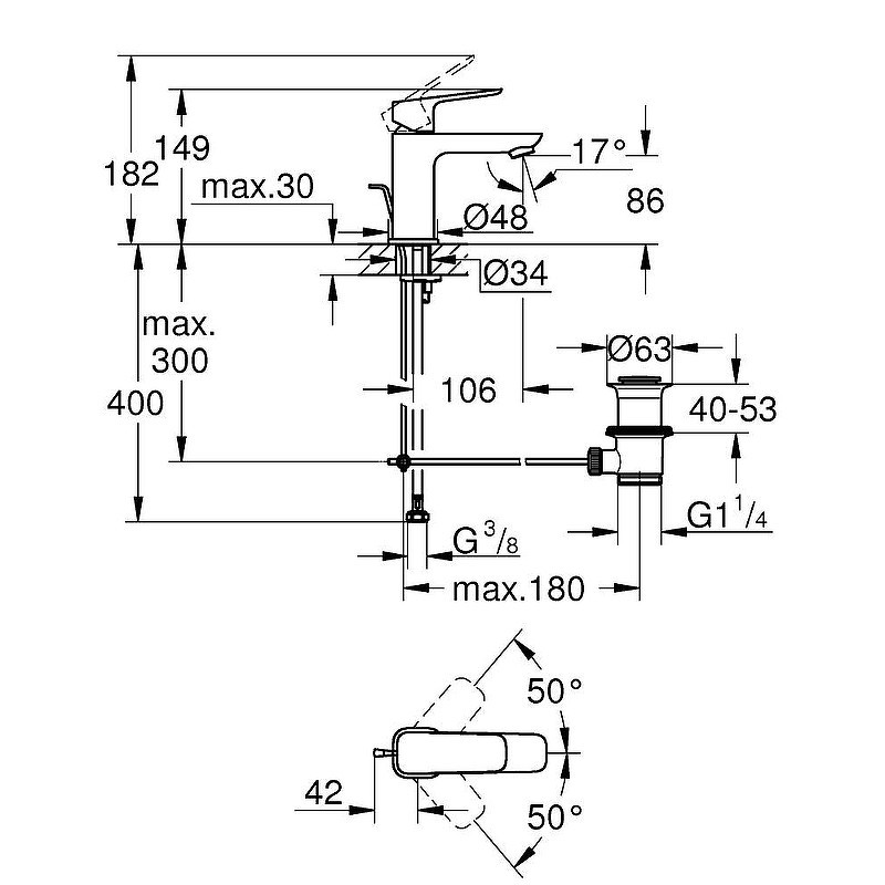 Смеситель для раковины Grohe Cubeo 1016940000 цвет Хром