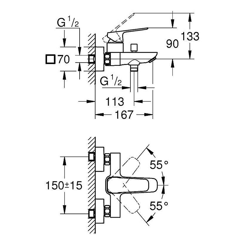 Смеситель для ванны Grohe Cubeo 1018130000 цвет Хром