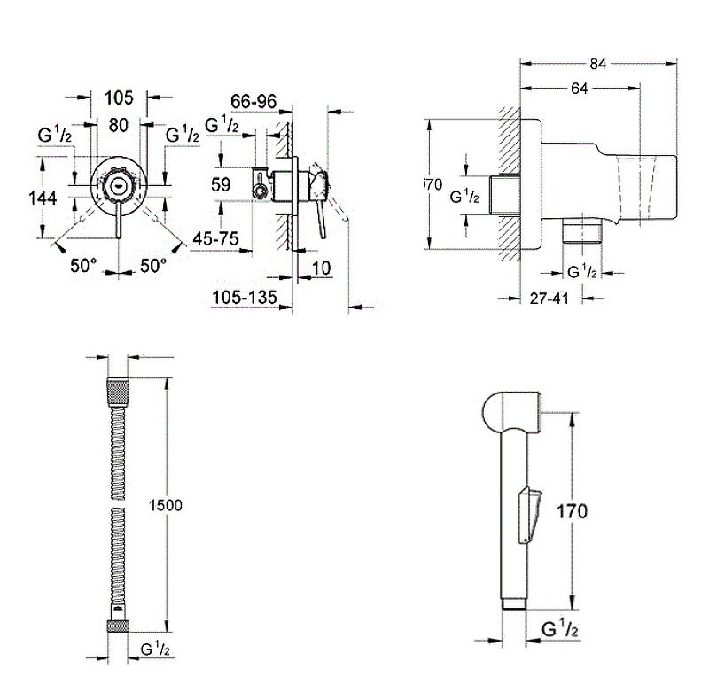 Гигиенический душ Grohe BauClassic 124434 Хром