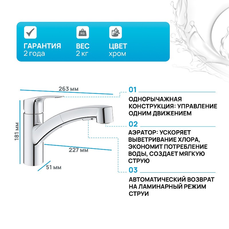 Смеситель для кухни Grohe Eurosmart 30305001 Хром