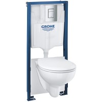 Комплект унитаза с инсталляцией Grohe Solido Compact 39586000 с сиденьем Микролифт и клавишей смыва Хром