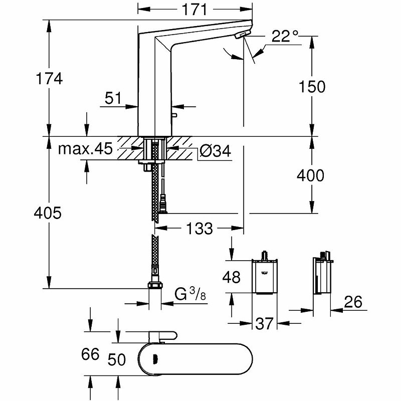 Смеситель для раковины Grohe Eurosmart Cosmopolitan E 36422001