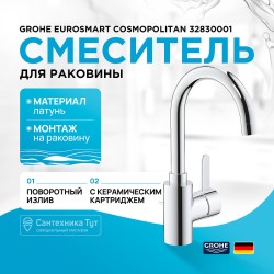 Смеситель для раковины Grohe Eurosmart Cosmopolitan 32830001 Хром