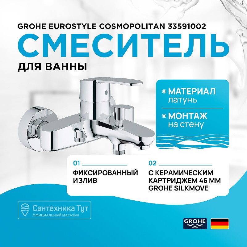 Смеситель для ванны Grohe Eurostyle Cosmopolitan 33591002 Хром
