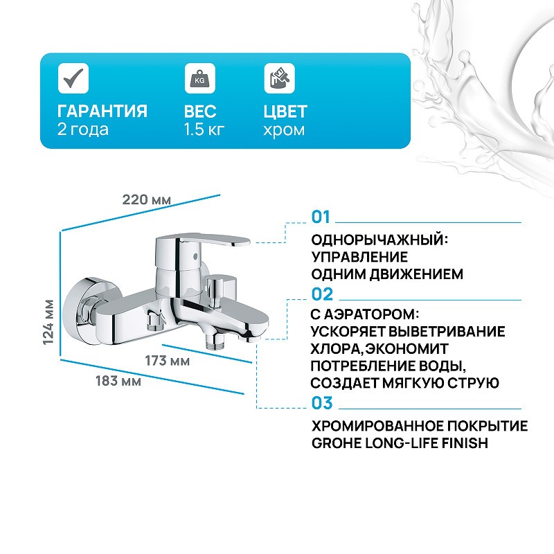 Смеситель для ванны Grohe Eurostyle Cosmopolitan 33591002 Хром