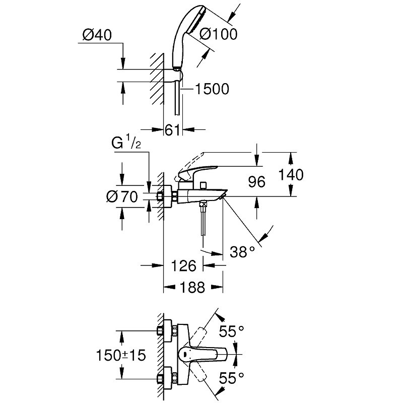 Смеситель для ванны Grohe Eurosmart 33302003