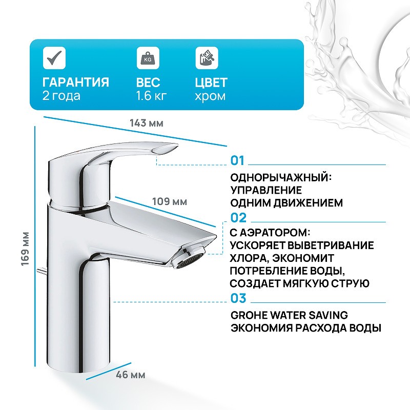 Смеситель для раковины Grohe ESM 33265003 Хром